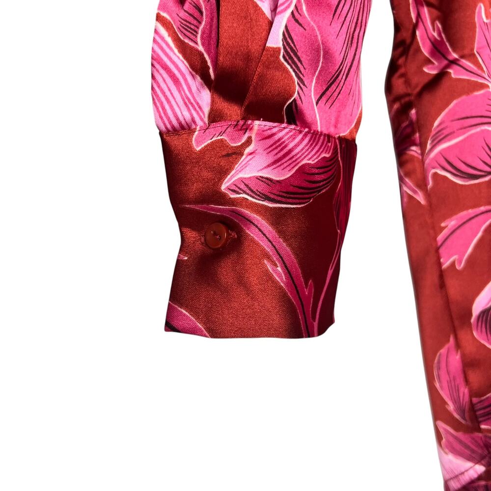 Bailey 44 Women's Size XS Satin Red Pink Floral Button-Up Long Sleeve Blouse Top - Picture 6 of 9